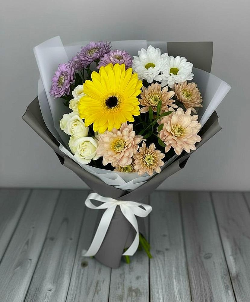 Букет цветов из: Розы, Герберы и Хризантемы в Дондуковской
