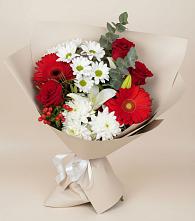 Букет цветов из:  Розы, Хризантемы, Герберы и Лилии в Дондуковской