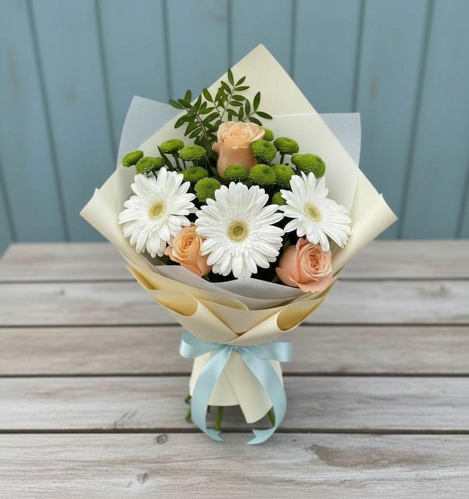 Букет цветов из: Герберы, Розы и Хризантемы в Дондуковской
