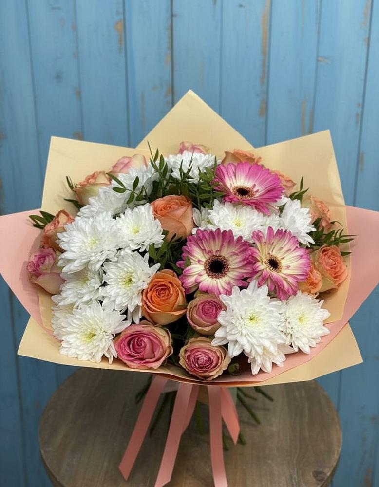 Букет цветов из: Розы, Герберы и Хризантемы в Дондуковской