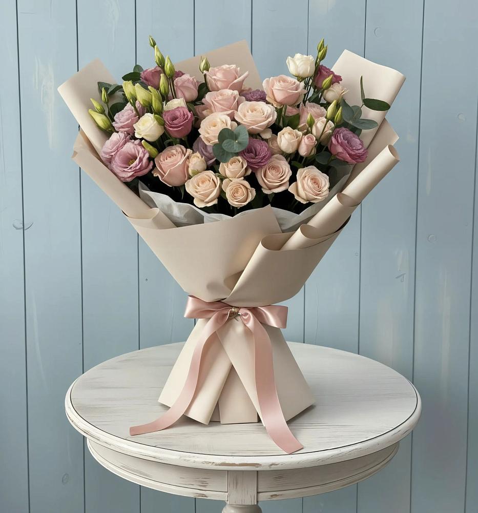 Букет цветов из: Розы и Лизиантусы в Дондуковской