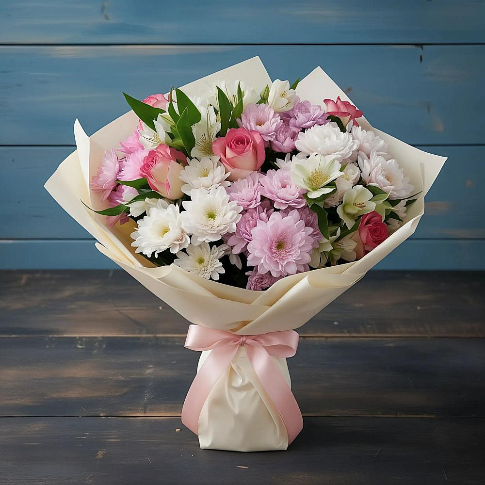 Букет цветов из: Хризантемы, Альстромерии и Розы в Дондуковской